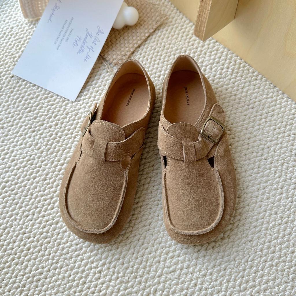 Модные туфли на плоской подошве 2024 года для женщин Mori Girl Style Shoes Женские туфли на плоской подошве высокого качества в стиле ретро, женские туфли без застежек с пряжкой из коровьей замши