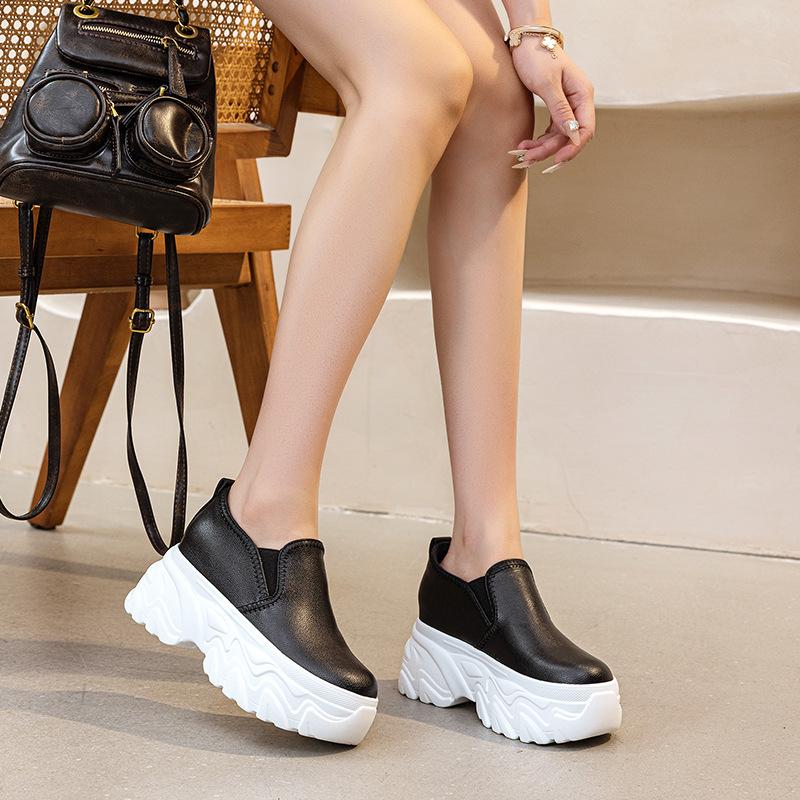 Platform-soled Loafers Women's Shoes In the Autumn of 2025, the New Versatile Lazy One-pedal Lychee Pattern Casual Shoes, Casual Tide