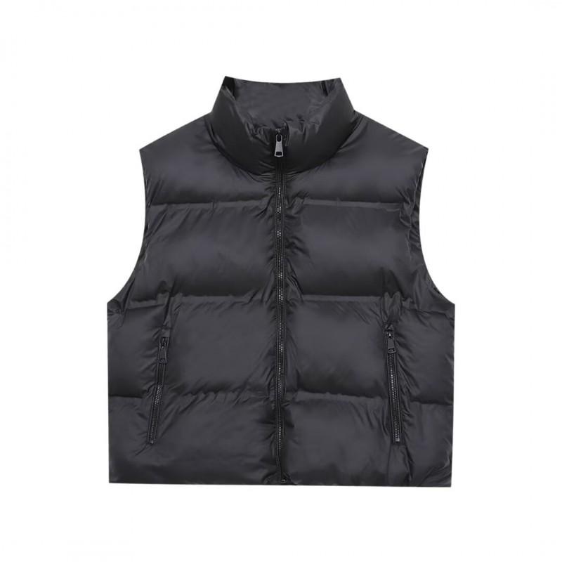 Womens Stand Collar Sleeveless Zip Pocket Puffer Vest Jacket 2025 Winter 3D