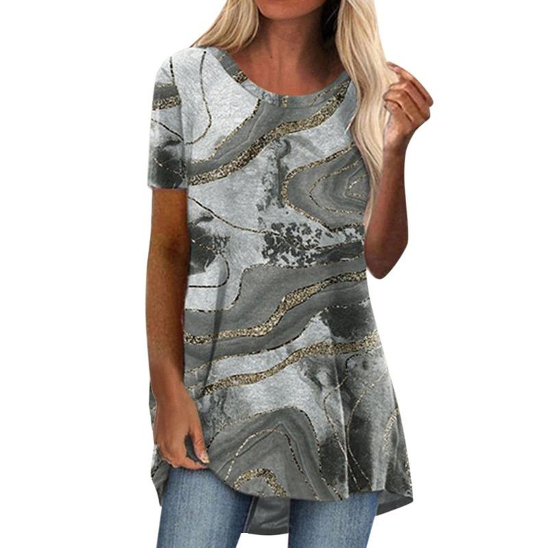 QICED Women's Fashion Casual Short SleeveO-Neck Blouses & Shirts