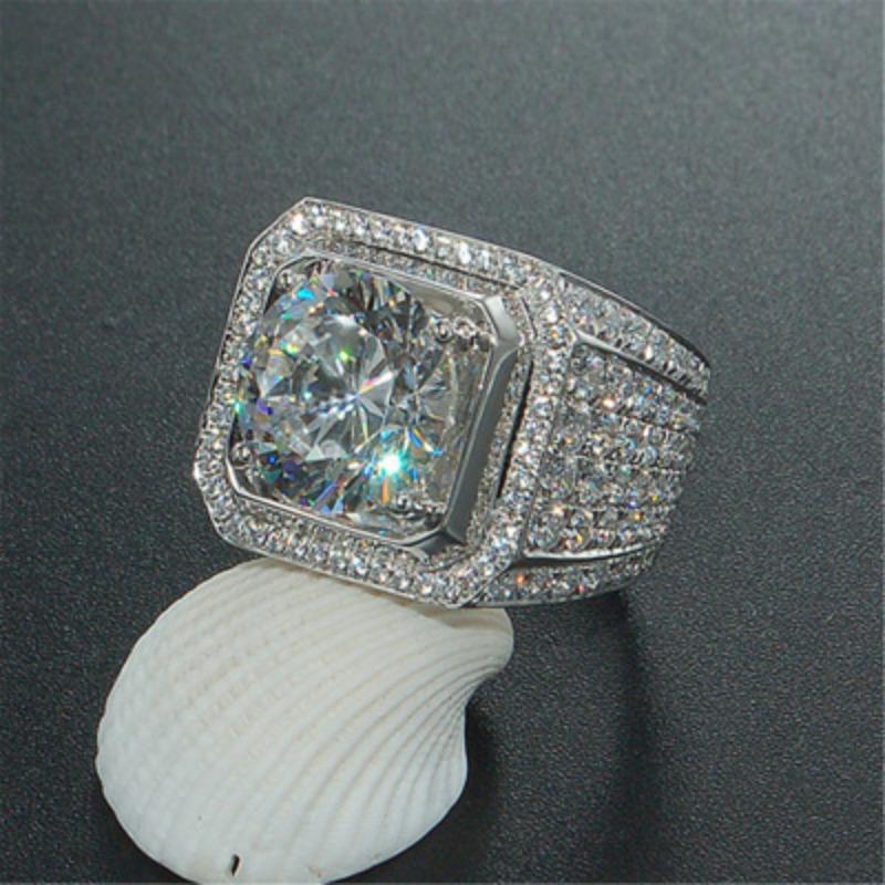 S925 Silver Ring Couple Ring Women's Diamond Ring Zircon Open Wedding Ring Domineering Men's Ring