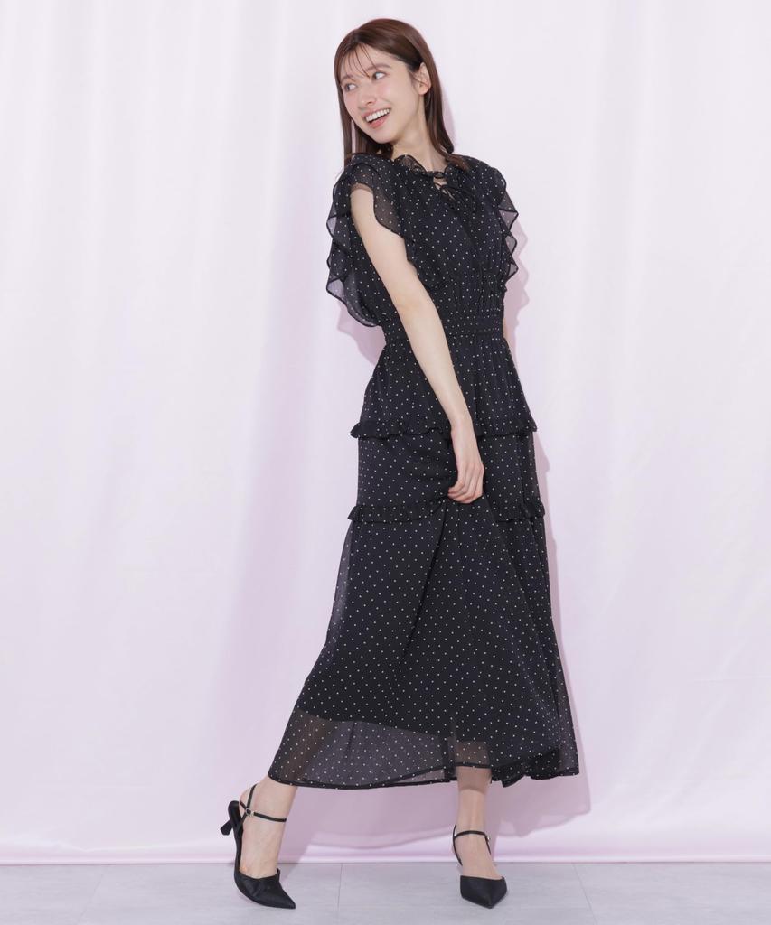 Платье с ярусными оборками [JILL JILLSTUART] [Черный в горошек/FR]