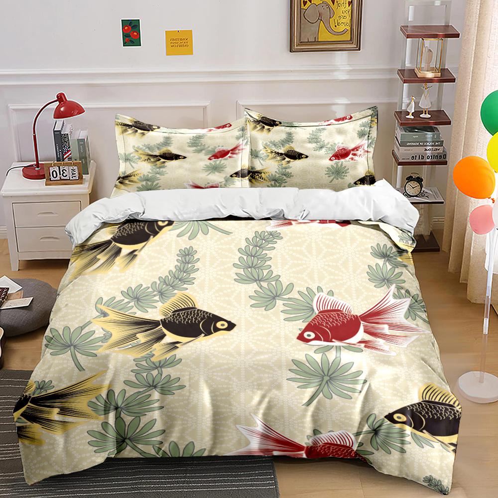 Goldfish and Green Leaf Bedding Set Bedding set (1 duvet cover, 2 pillowcases, duvet not included)