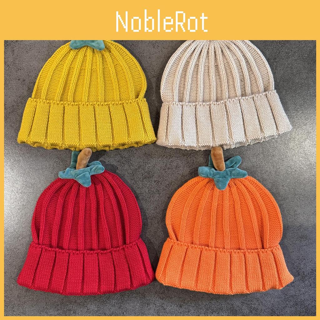 Autumn Pumpkin Knit Cap With Flower Design For Casual Winter Wear Women