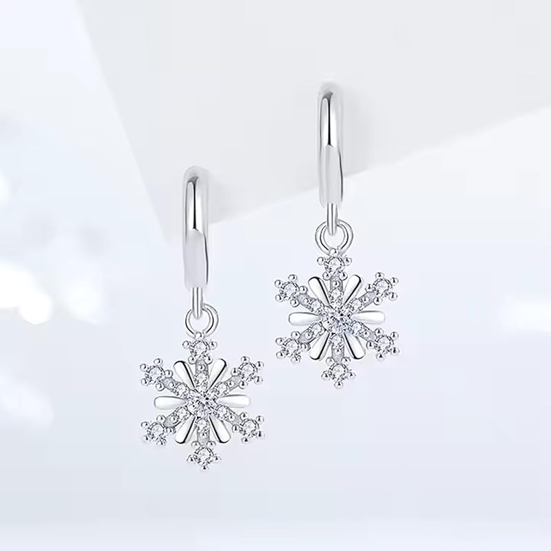 "YINCHIE" Earrings Ladies Popularity High Quality Zirconia Snowflake Hoop Earrings Sway Ring Compatible with Metal Allergies 18k Gold Platinum Plated