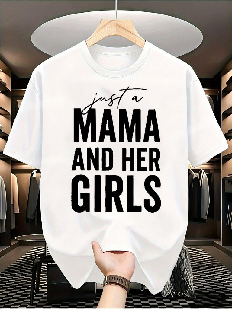 Just a Mama And Her S' T-Shirt Viral Mom Graphic Tee Clean Bold And Cursive Text Design Casual Oversized Fit Popular Gif