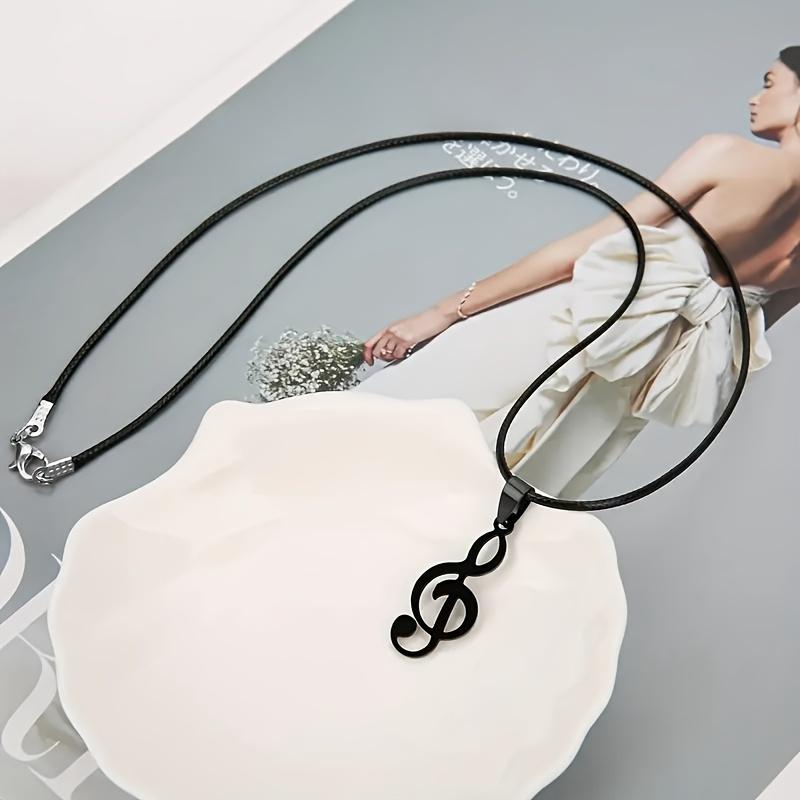 1pc Stainless Steel Cool Punk Hip Hop Necklace Hollow Note Pendant Necklace for Women and Men Party Jewelry Gift with 15.75inch + 2.36inch Stainless S