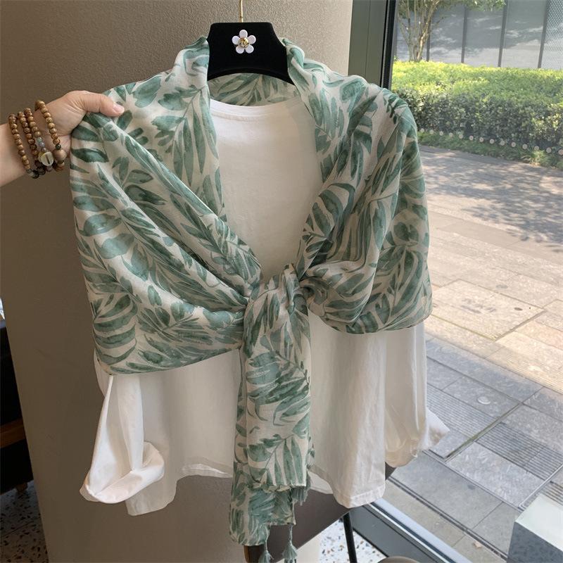 Summer Silk Scarf Shawl Sun Protection Dual-Purpose Yarn Scarf Scarf Spring And Autumn Ethnic Style Versatile Decorative Cotton And Linen Scarf