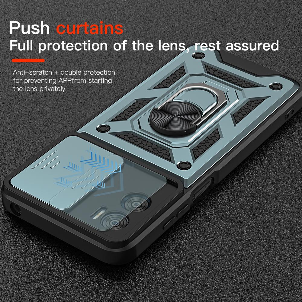 Противоударный защитный чехол для Motorola MOTO E22 E22i E13 4G, защита объектива слайд-камеры, магнитное кольцо-держатель, задняя крышка телефона для MOTO G53 G73 G13 G23