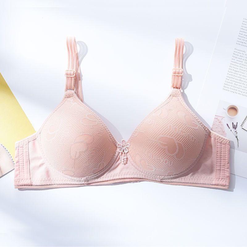 Нижнее белье с вышитым узором «Любовь», розовый сладкий женский бюстгальтер, тонкий вентиляционный беспроводной, маленькая грудь, простой повседневный стиль