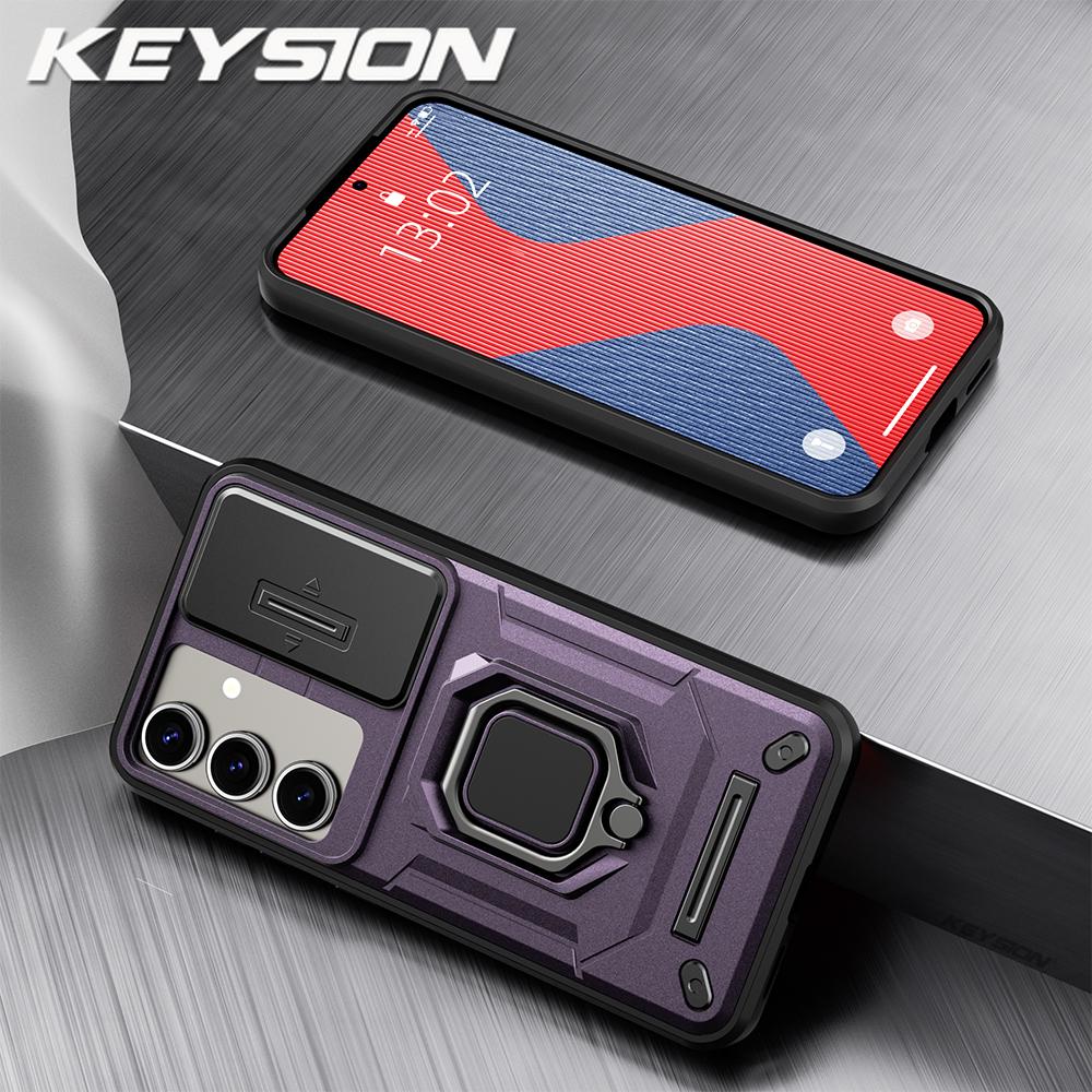 KEYSION Противоударный чехол для Samsung S25 Ultra 5G Slide Camera Lens Защитное кольцо Подставка для телефона Задняя крышка для Galaxy S25+ Plus