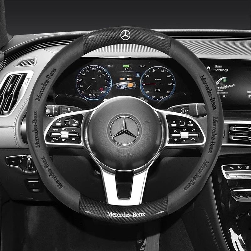 Горячая Автомобильная Наклейка Автомобильная Противоскользящая Кожаная Накладка на Руль из Углеродного Волокна Для Mercedes-Benz A B C E S V R-Класса C43 CLA GLA GLB GLC