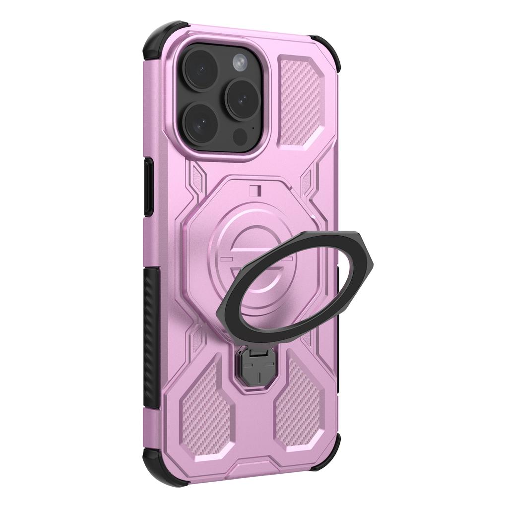 Магнитный чехол для iPhone 15 Pro Max с вращающейся металлической подставкой, противоударная задняя крышка для телефона из ПК+ТПУ