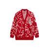 Li Ning Cny Wanshi Qingsong Series Brand Logo Pattern Вышитый V-образный вырез Длинный рукав Вязаный свитер унисекс Свитер Агатово-красный AMBU245-1