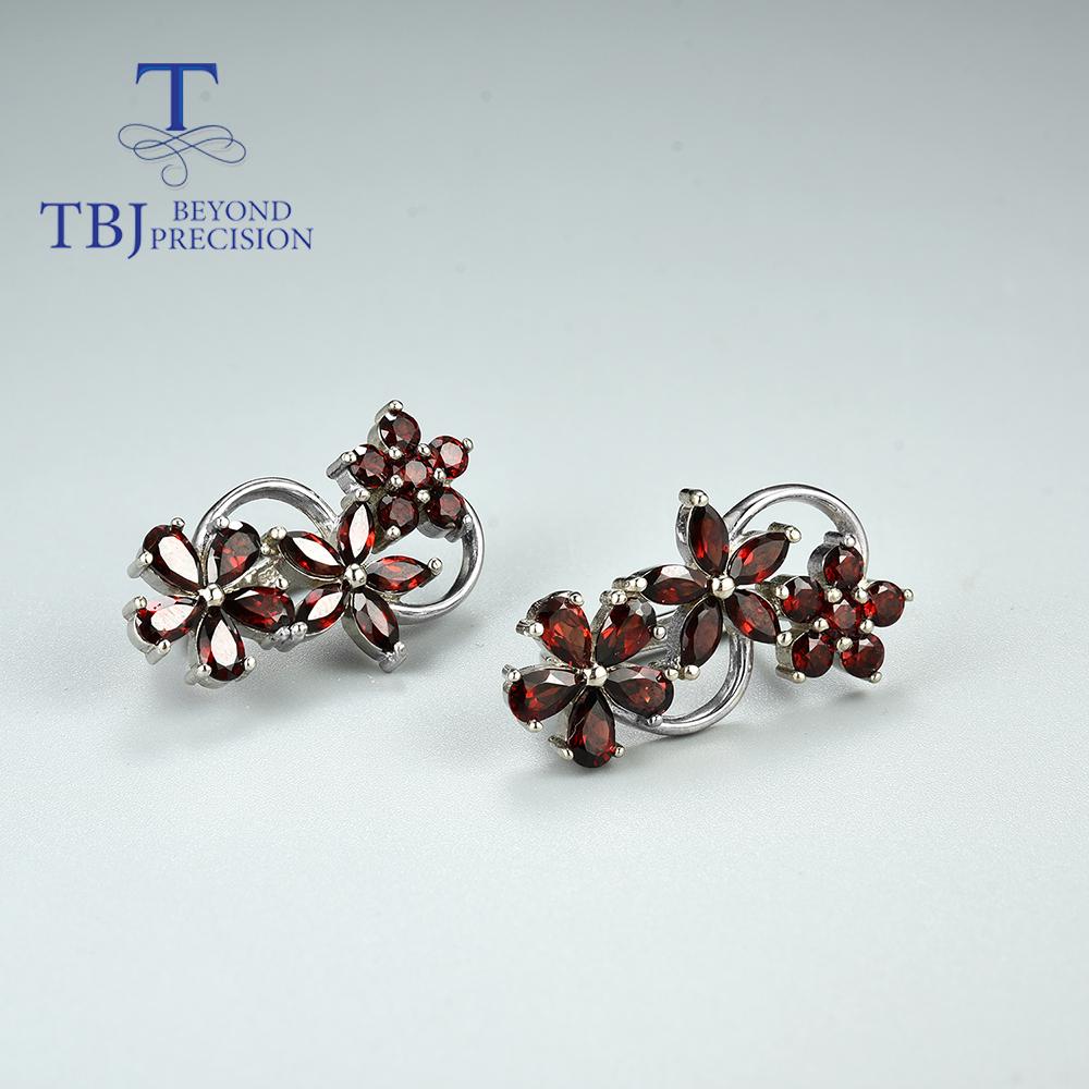Новый комплект ювелирных изделий из кольца и сережек с натуральным гранатом из стерлингового серебра S925, модный дизайн, женская повседневная одежда, бутик ювелирных изделий