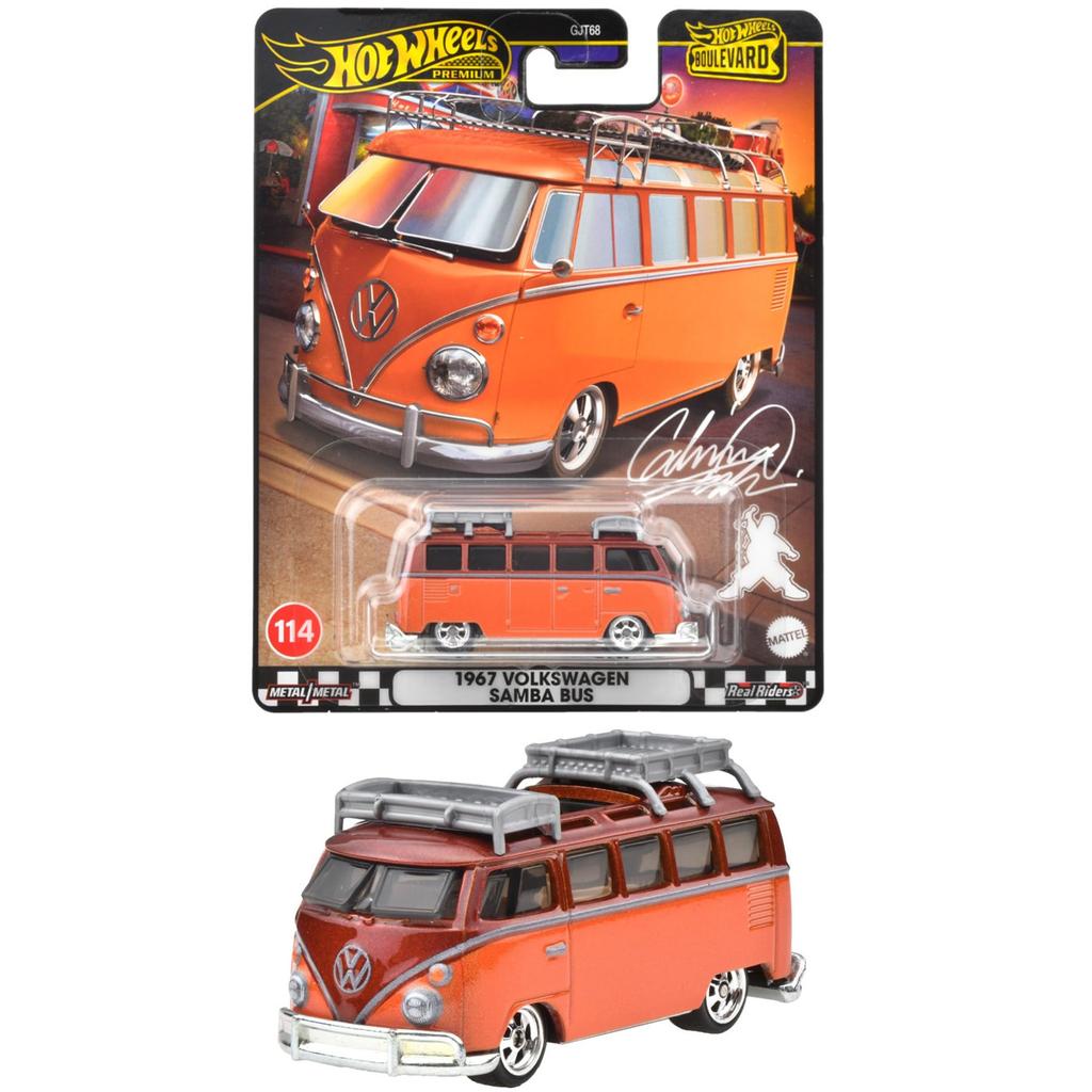 Hot Wheels Boulevard '67 Volkswagen Samba Bus Ride-On Toy Diecast Car, Orange, for Ages 3 and Up, HRT62
