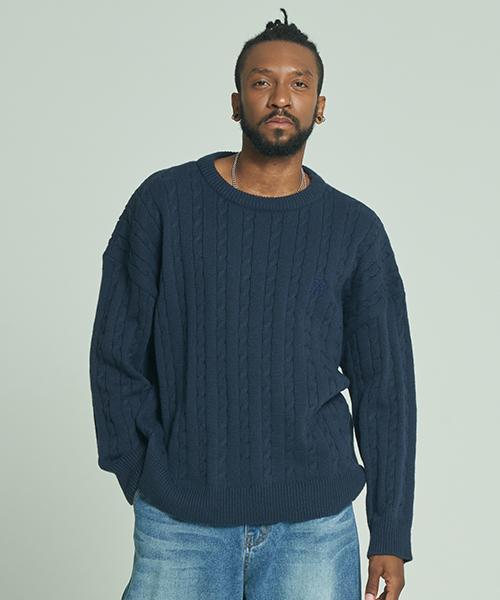 TENER Tnr Объемный вязаный свитер с вышивкой R Knit Темно-синий