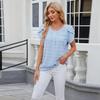 Tshirt Summer Solid Color Short Sleeve Women Round Neck Petal Sleeve Chiffon Jacquard Shirt Tops