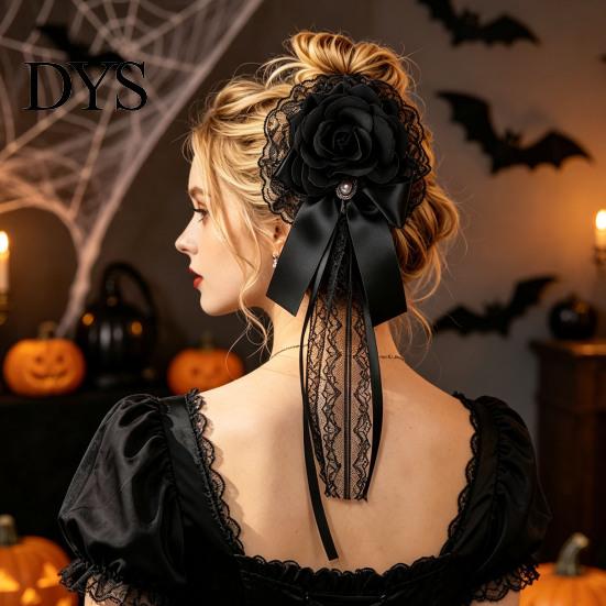 Theme Party Hair Decorations Rose Bow Clip, Lace Pearl Hairpin, Lolita Gothic Bowknot Alternative Style Clips Hairpin for Women Bride Cosplay Wedding