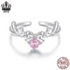Everle S925 Sterling Silver Reindeer Bow Adjustable Ring - Holiday Jewelry for Women