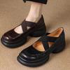Light and Soft Series~ Huge Comfort~ New Leather Single Shoes Women's Small Thick-soled Mary Jane Shoes Cross-strap Leather Shoes