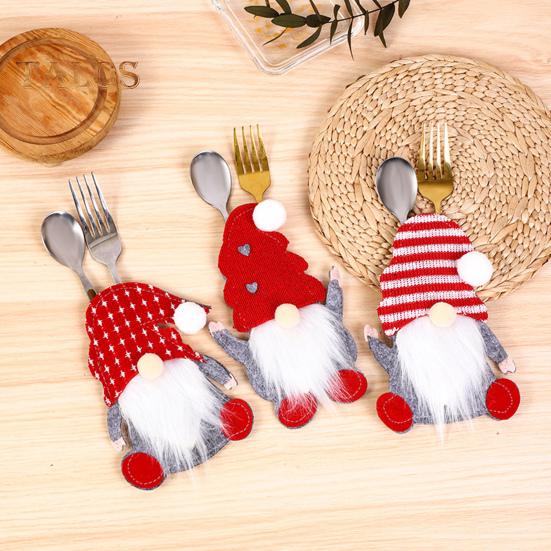 3Pcs Christmas Tableware Holder Festive Faceless Gnome Cutlery Bag for Fork Knife Christmas Kitchen Dining Table Decor