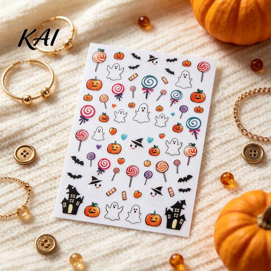 Waterproof Nail Stickers Halloween Art Stickers, Cartoon Pumpkin Ghost Bat Decals for Manicure Accessories Decorations, Self-Adhesive Holiday Women