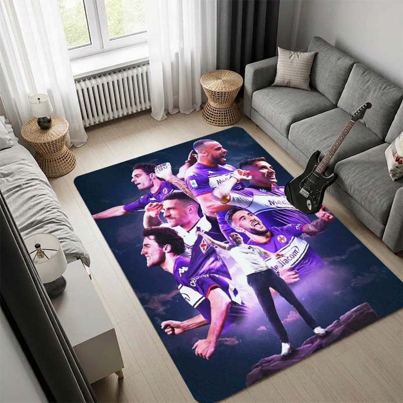 ACF Fiorentina Football Club Area Rug, Purple Background Gold Text Logo Floor Mat, Non Slip Carpet for Living Room Bedroom, Soccer Fan Home Decor