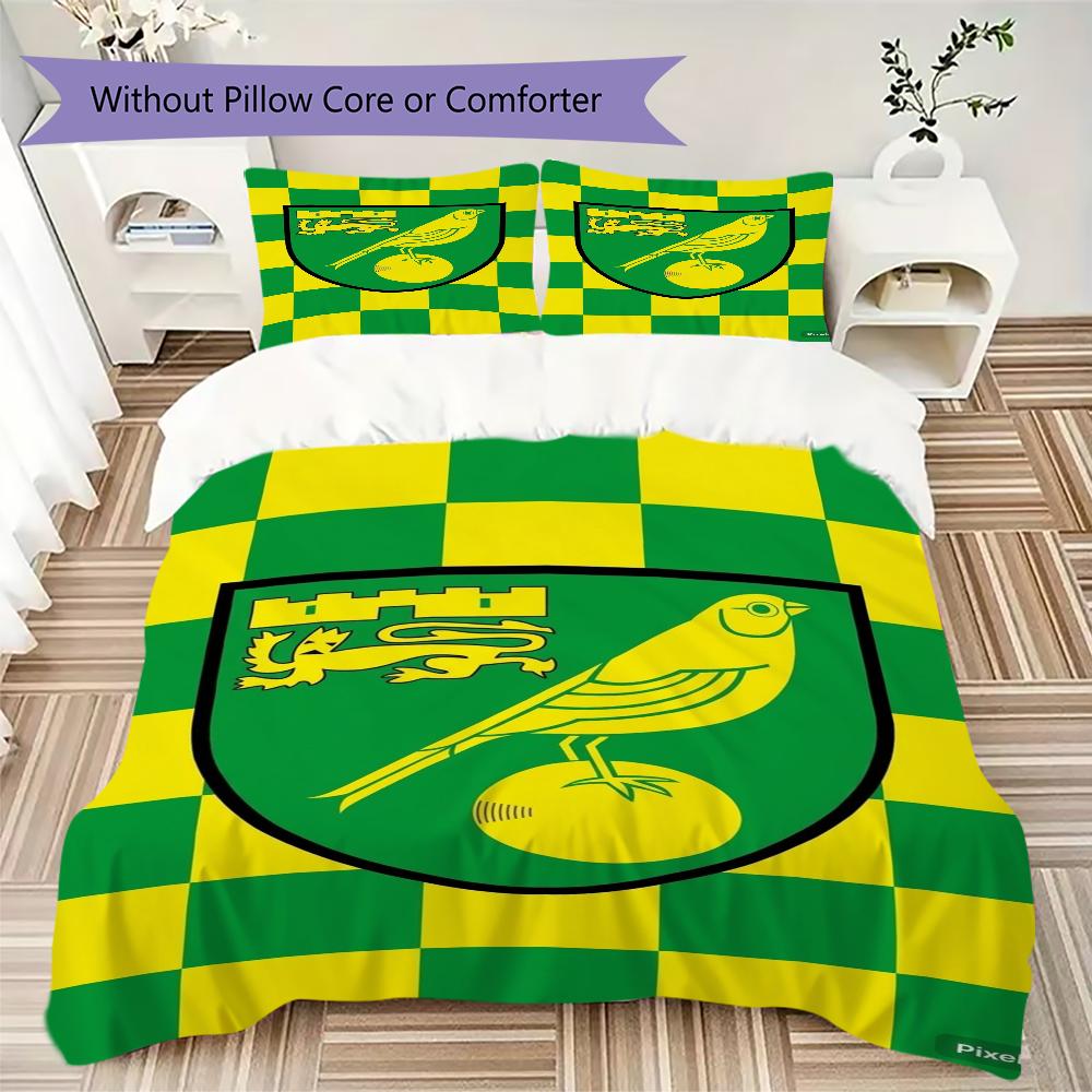 Norwich City FC Pattern Bedding uilt Set uilt Cover Pillowcase Home Decoration Birthday Gift (1 * duvet cover + 2 * pillowcase without core)