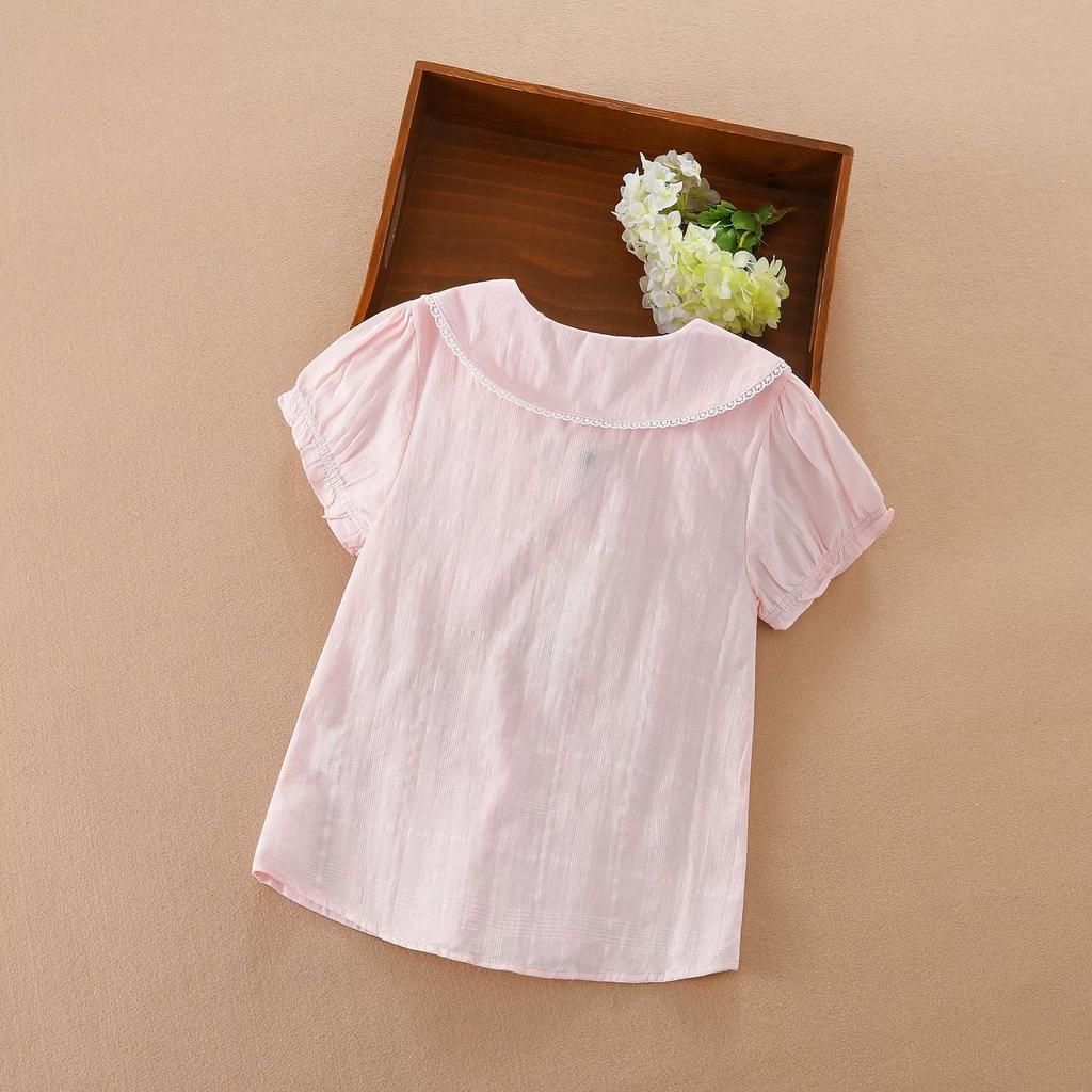 Летняя повседневная рубашка с коротким рукавом для девочек, топы для детей среднего и старшего возраста с квадратным вырезом в стиле колледжа