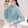 Ruffled Elegant Chic Stand Collar Office Lady Shirt New Korean Fashion Solid Long Sleeve Business Casual Top Blouse Women Blusas