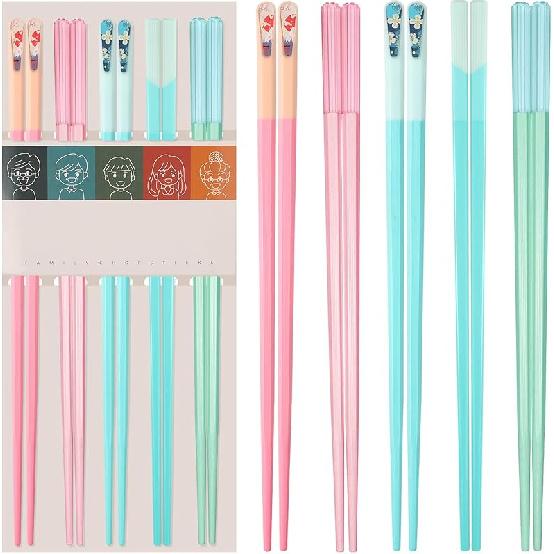 Chopsticks Reble Dishwasher Safe, 9.57 inches Pink Non-slip Lightweight Fiberglass Chop Sticks, Asian Cuisine Japanese Chinese Chopstick Gift Set, 5