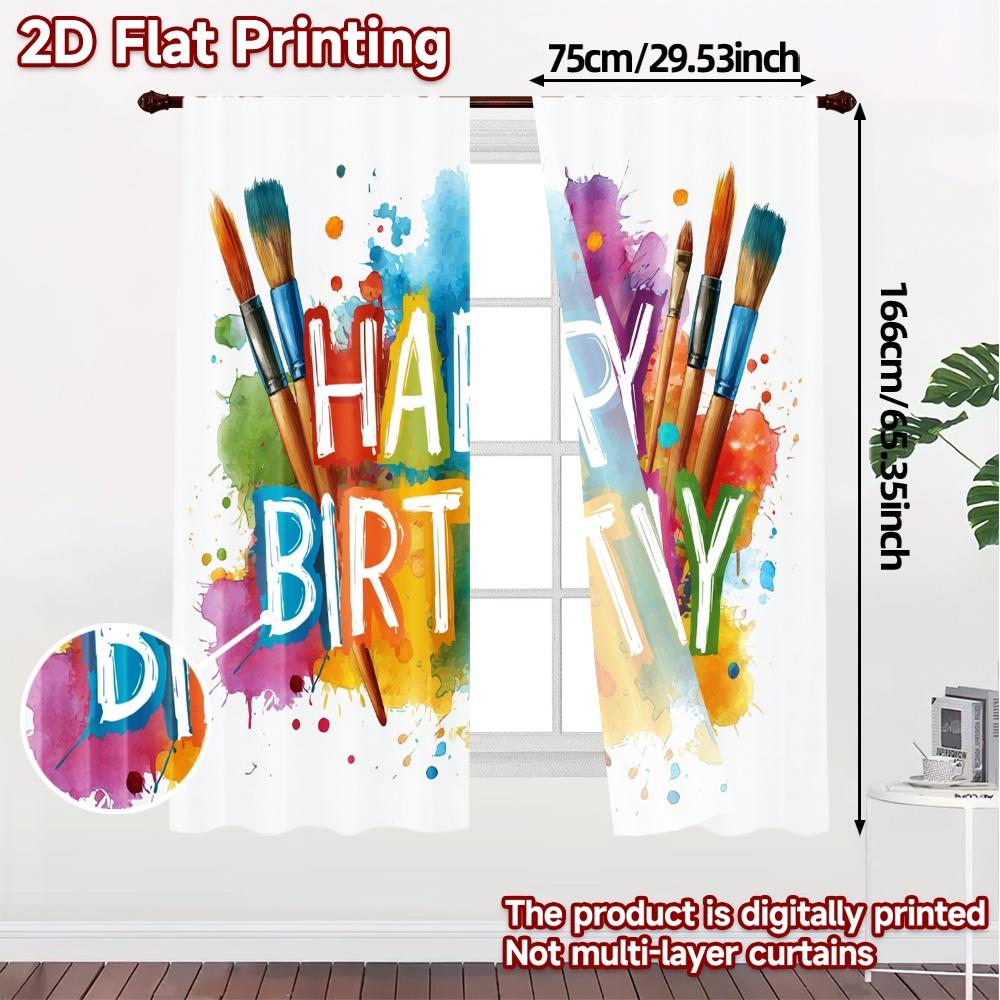 2 шт., Шторы с плоской 2D-печатью (Без Рода) BirthdayPalette Модные Шикарные Шторы Универсальные 100% Полиэстер Шторы