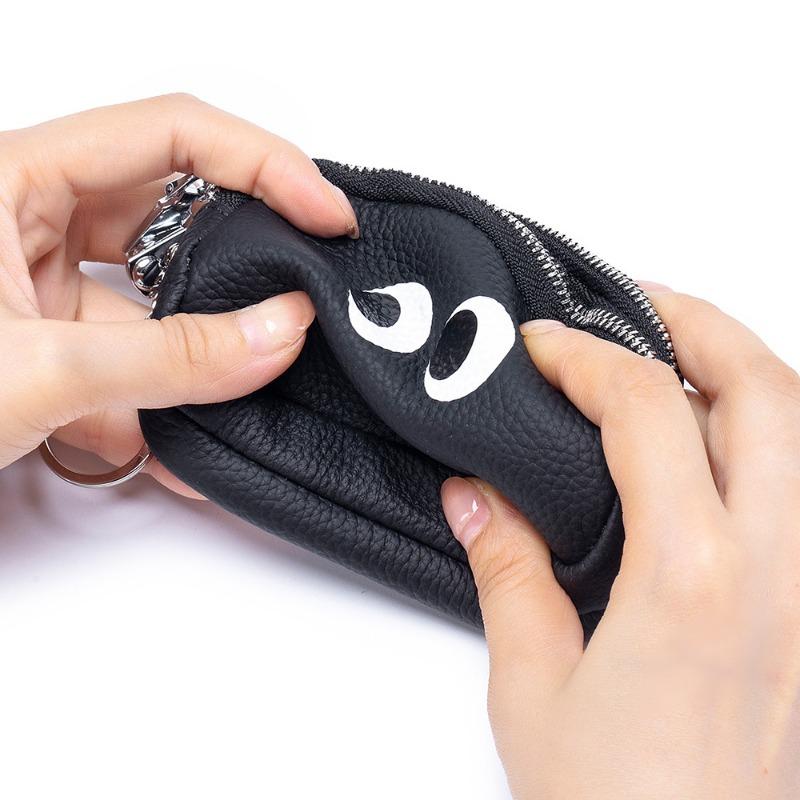 Cartoon Cute Double Pull Coin Wallet Genuine Leather Mini Coin Bag Niche Design First Layer Cowhide Storage Bag