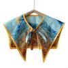 28GD Women Elegant Detachable Collar Scarf Vintage Colorful Landscape Oil Painting Print Shawl Wrap Lace-Up Decorative Shrug
