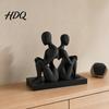 Прочный 3D-печатный декор Абстрактная скульптура пары спина к спине Матовый черный Настольные украшения