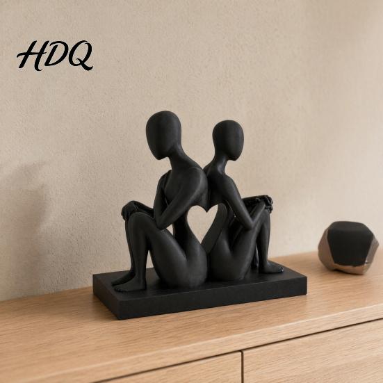 Прочный 3D-печатный декор Абстрактная скульптура пары спина к спине Матовый черный Настольные украшения