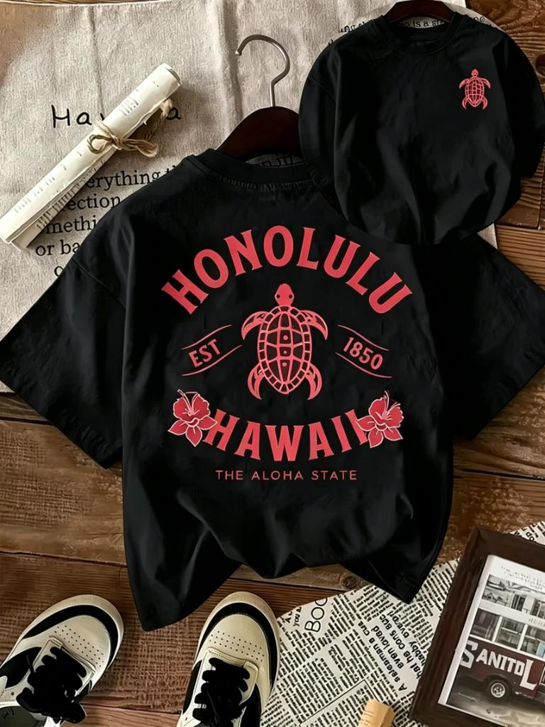 Retro Hawaiian Aloha State Graphic TShirt Crew Neck Short Sleeve Tee For Unisex Everyday Streetwear Fashion Unisexs Tshirt