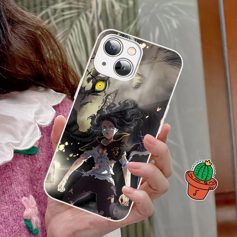 Чехол для телефона Черный клевер Закаленное стекло Для Iphone 14 13 12 11 Pro Mini XS MAX 14Plus X XS XR Fundas