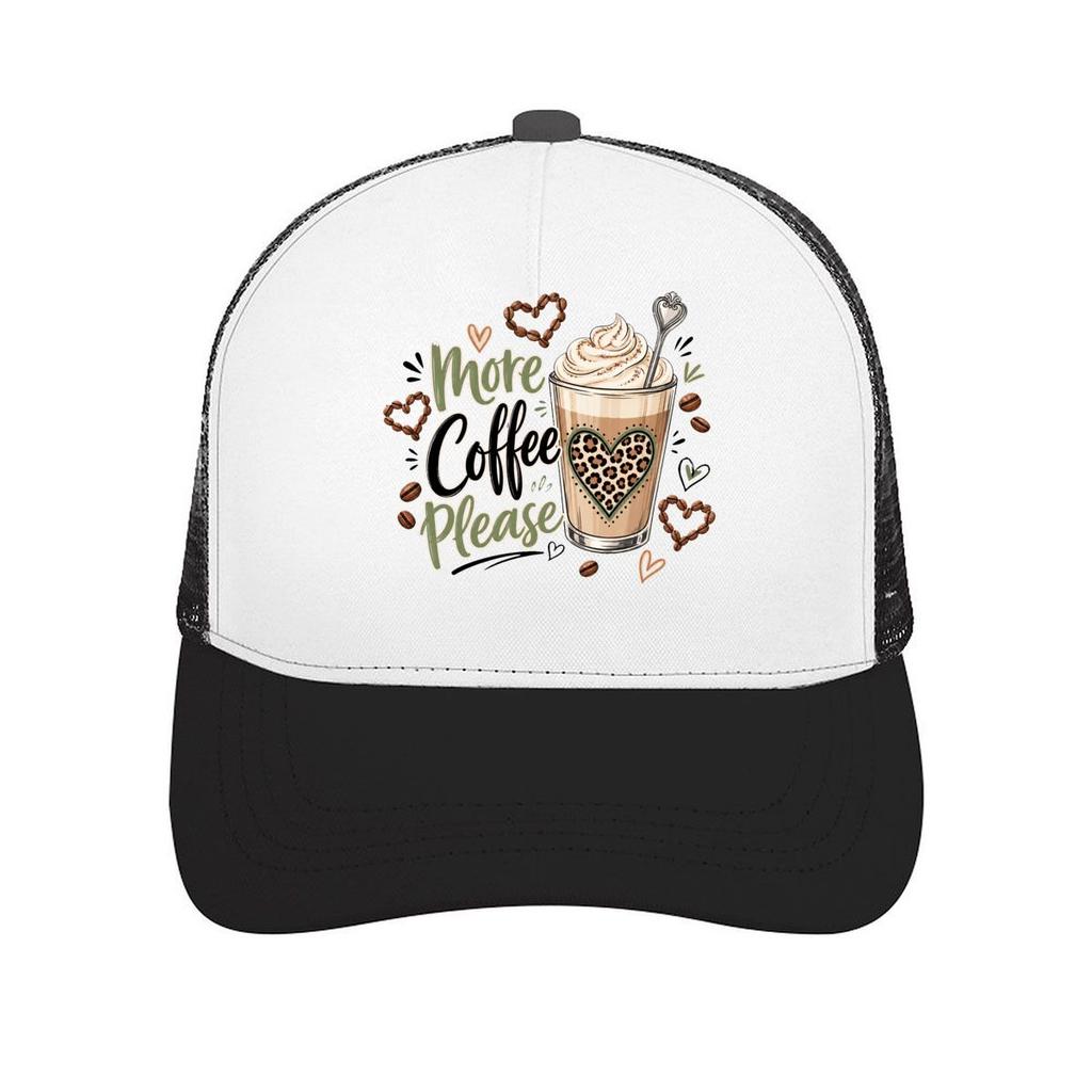 More Coffee Love Heart Beans Mesh Baseball Cap Casual Hat Outdoor For Womens Unisex FeUnisex
