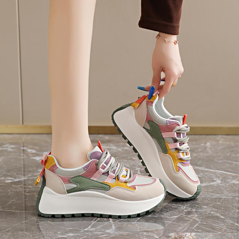 Женские Осенние Новые Кроссовки в Стиле 'Dad Shoes', Повседневная Обувь на Толстой Подошве для Увеличения Роста, Универсальные Модные Треккинговые Кроссовки на Толстой Подошве
