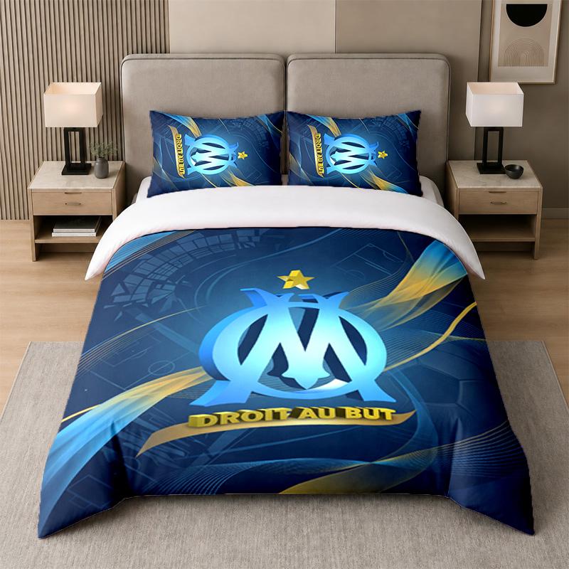 3Pcs Bedding SetOlympique Lyonnais FC Soft Bed Sheet and Two Pillowcases Home Bedroom Decor