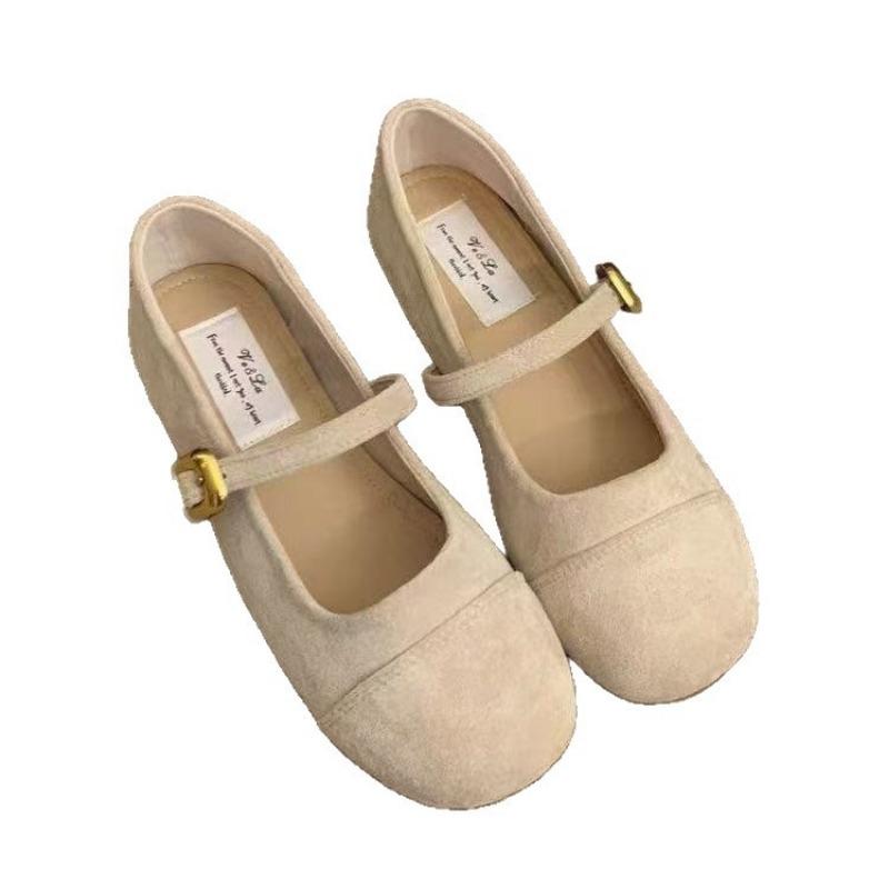 Light Mouth Red Single Shoes Female Spring and Autumn New Retro Gentle Fairy Suede Mary Jane Shoes Flat Beanie Shoes