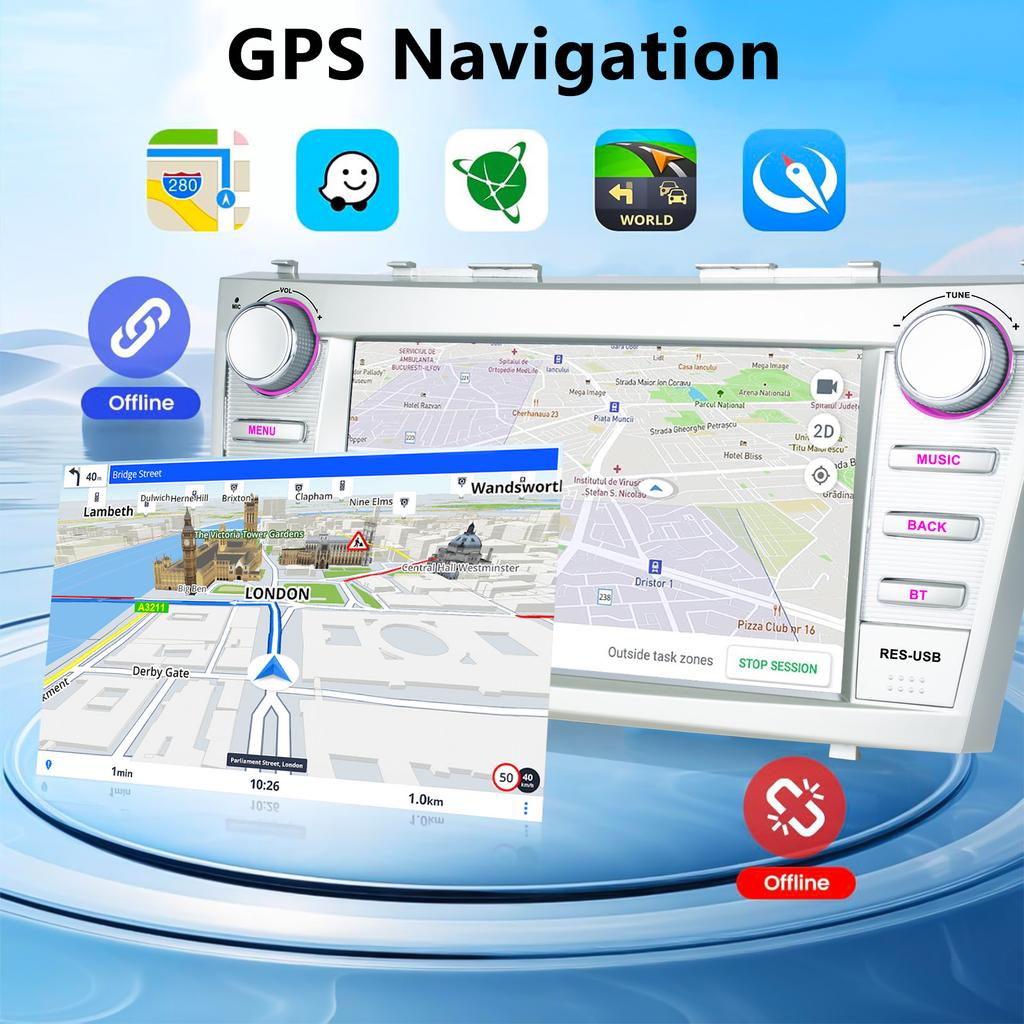 Android 13 Car Radio For Toyota Camry XV40 Aurion 2007-2011 Carplay Head Unit Multimedia Player GPS Navigation Stereo