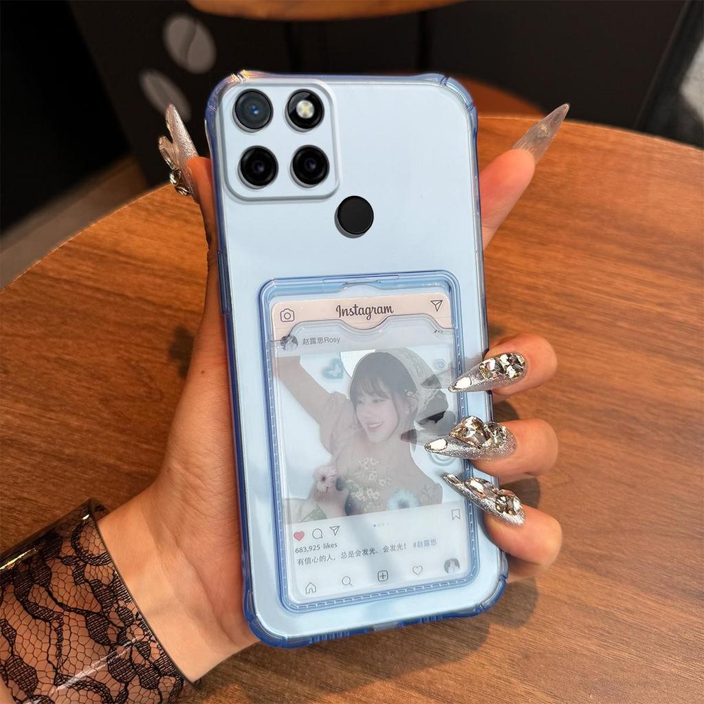 Прозрачный противоударный чехол для realme C25Y, C21Y с держателем для карт