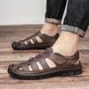 Мода Летняя Мода Мужские Большого Размера Кожаные Ручной Работы Удобные Повседневные Сандалии Для Отдыха На Открытом Воздухе Дышащие Мягкая Подошва Обувь Для Воды Пляжная Обувь