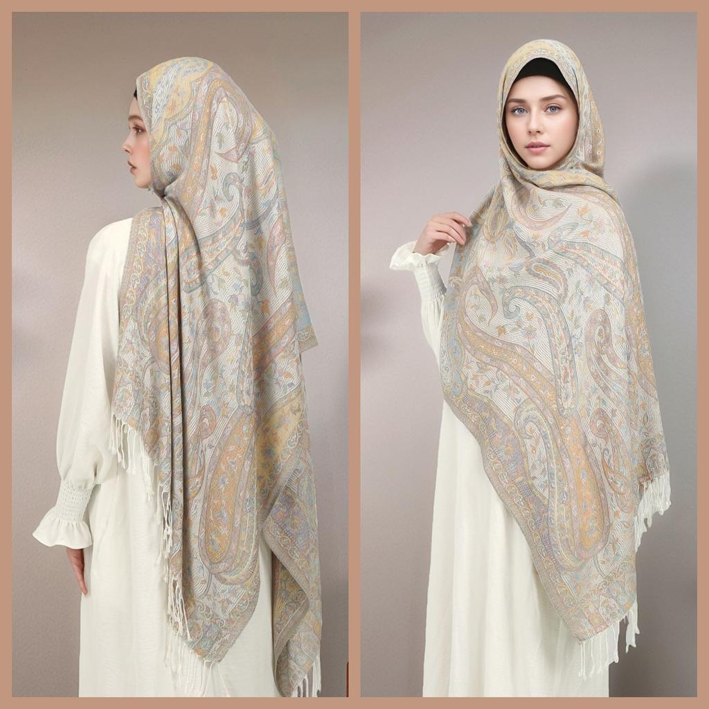 Vintage Paisley Embroidery Viscose Hijab Retro Cashew Cotton Muslim Women Scarf Wraps Ladies Elegant Shawls Turban Headscarf