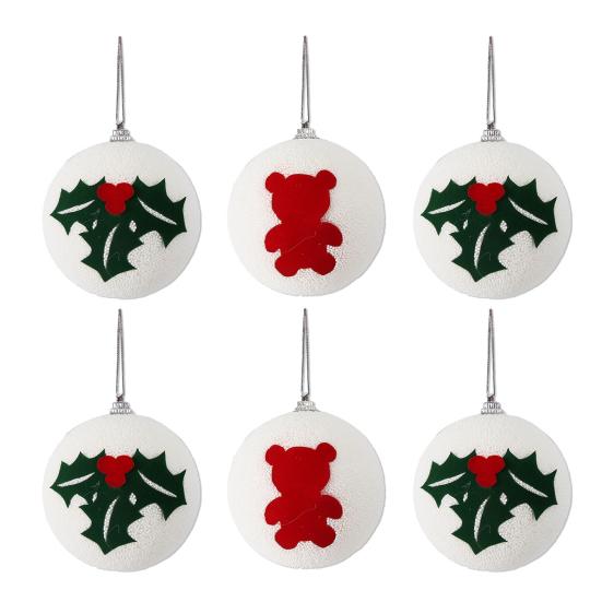 Christmas Ball Ornaments White Foam Balls With Leaf/Bear Pattern Xmas