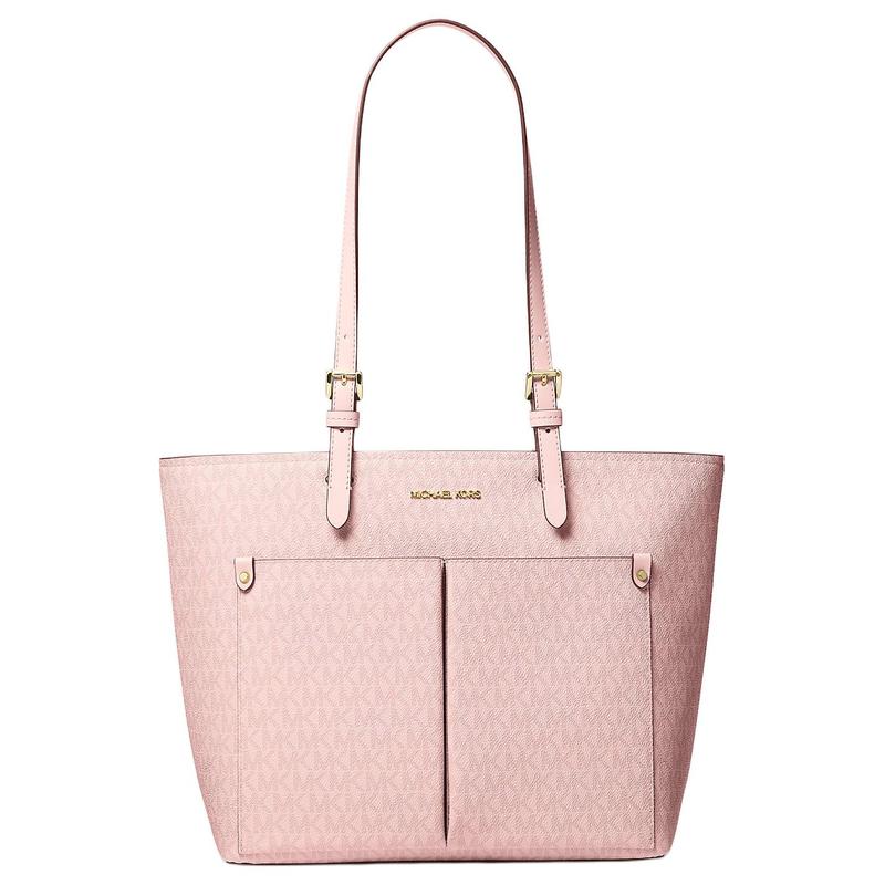 Michael Kors Jet Set Металлические золотые аксессуары Сумка-тоут из холста с покрытием Сумка-тоут Сумка для покупок Сумка через плечо Средняя Женская телесно-розовый
