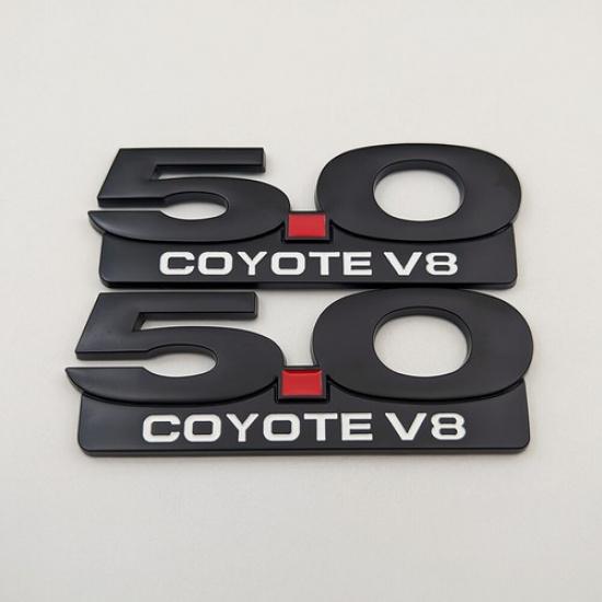 2x Черный 5.0 COYOTE V8 Автомобильный значок 5.0L Боковой значок Металлическая наклейка Автонаклейка